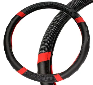 Red streaks Black classic style non-slip printing customize non-slip leather steering wheel covers