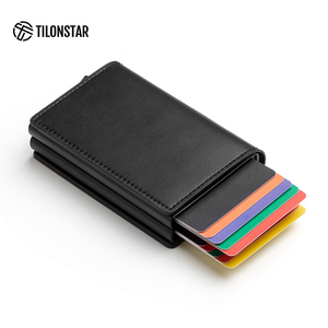 TILONSTAR TG201D Custom Travel Gift Double Aluminum Leather Card Holder <b>RFID</b> <b>Blocking</b> Business Pop up <b>Wallet</b> - Product Image 2