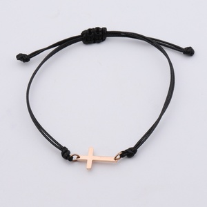 Fashion <b>Adjustable</b> Black Leather Braided Cross <b>Bracelet</b> Stainless Steel <b>Bracelet</b> <b>Gold</b> PVD Plated Cross Charms Pendent <b>Bracelets</b> - Product Image 5
