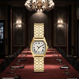 Proveedor de Relojes Personalizados, Reloj de Cuarzo de Moda de Acero Inoxidable 316L, Movimiento Japonés, Caja Octogonal Dorada, Relojes Elegantes para Mujer - Product Image 1