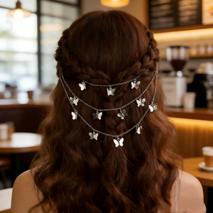 Nouvelle Pince à Cheveux Papillon Métallique Haut de Gamme Style Vintage Populaire avec Chaîne à Cheveux Multicouche à Pompom – Accessoire Capillaire <span class=keywords><strong>pour</strong></span> Coiffures Élégantes - Product Image 2