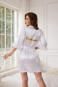 Sfy4042 <span class=keywords><strong>vestaglia</strong></span> da sposa stile francese da <span class=keywords><strong>donna</strong></span> a manica lunga accappatoio di lusso per il trucco delle damigelle da sposa <span class=keywords><strong>pigiama</strong></span> - Product Image 6