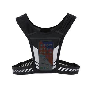 Chaleco Deportivo Transpirable Reflectante Negro Personalizado Ajustable para Entrenamiento y Correr con Soporte para Teléfono en el Pecho y Bolsillos para Botella - Product Image 4