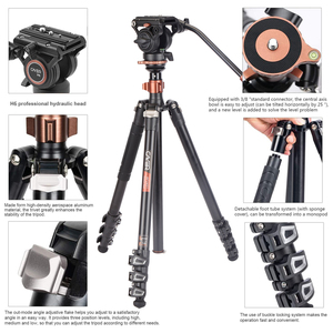 Cayer AF2451H6 多機能アルミ製プロ用ビデオカメラ三脚（フルードヘッド、フリップロック式、録画用）好評発売中 - Product Image 3