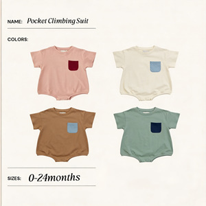 Tutina in cotone a maniche corte stile INS <span class=keywords><strong>per</strong></span> neonati, unisex, stile nordico, tinta unita, body a maglia. - Product Image 2