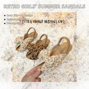 รองเท้าส้นเตารีดสไตล์เรโทรสำหรับเด็กผู้หญิง ลายเสือดาว โบว์น่ารัก หนัง PU แบบสวม ปิดนิ้วเท้า ครึ่งส้น ลายดอกไม้ สำหรับใส่กลางแจ้ง - Product Image 2