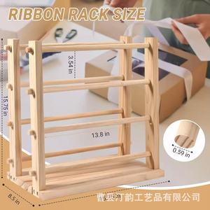 Two rows of wooden ribbon storage racks, wooden ribbon spool supports, <b>washi</b> <b>tape</b> craft room ribbon storage racks - Product Image 4