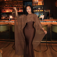 Ensemble Robe Longue Moulante Unie Sexy et Tendance 2026 avec Châle, pour Soirées et Clubs – Vente en Gros OEM ODM Personnalisée pour Femmes