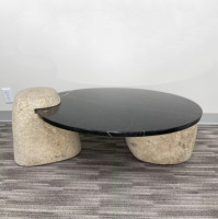 Table basse de salon design 2025, table d'appoint, table à thé, style nordique moderne, luxe, base ronde en pierre, table basse en marbre