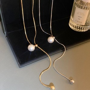 Adjustable Snake Chain Necklace With Pearl Tassels Gold Steel Color Minimalist Jewelry For Women Fashion Beaded Necklaces - Product Image 4
