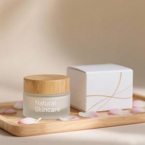 5g 10g 15g 20g 30g 50g 100g 2Oz Wide Mouth <b>Empty</b> Clear Frosted Glass Cosmetics Skin Cream Glass <b>Jar</b> With Wood Grain Lid - Product Image 2