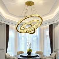 Luminaire suspendu moderne à anneau simple Grand escalier Décoration de maison d'hôtel Plafonnier circulaire en cristal de luxe Lampe de lustre à led