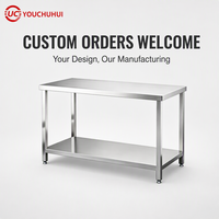 304 SS Dubbellaags Werktafel 100x60cm |   Platte Top Voedselveilig |   Zware professionele keuken voor restaurants en hotels