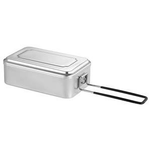 กล่องอาหารกลางวันอลูมิเนียมกลางแจ้งทรงสี่เหลี่ยมผืนผ้าแบบพกพาพร้อมที่จับทนความร้อนสำหรับการตั้งแคมป์ปิกนิกและการให้ความร้อนในรถยนต์ - Product Image 1