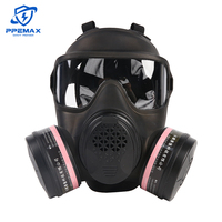 Masque respiratoire intégral en caoutchouc réutilisable avec lentille en polycarbonate, connexion à vis et double ports RD40 intégrés pour gaz toxiques