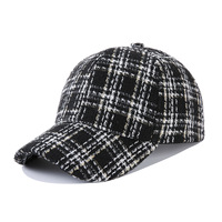 Nouvelle casquette de baseball à visière incurvée pour femme, tendance, polyvalente, classique, à carreaux, pour l'automne et l'hiver