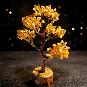 Arbre à Monnaie en Cristal Jaune Gravé à la Main, Sculpture Bonsaï en Pierre Naturelle, Ornement de Bureau Feng Shui en Pierre Décorative - Product Image 1