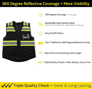 سترة تكتيكية سوداء للحماية بشعار مخصص، سترة عاكسة خفيفة الوزن عالية الوضوح وقابلة للتنفس - Product Image 2