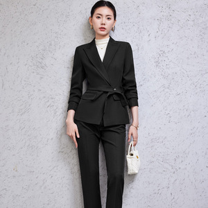 Women's Burgundy Suit Set Slim Fit Professional Formal Wear Anti-Wrinkle Solid Color Polyester Worsted Fabric - Product Image 2