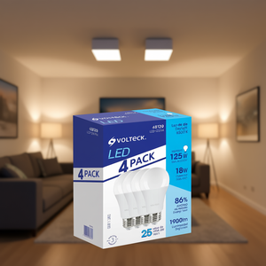 Volteck Paquete de 4 Bombillas LED A19 de 18W, Base E27, 3500K Blanco Cálido, Equivalente a 125W, 1900lm para Iluminación Residencial, CA 220V, Cuerpo de Plástico - Product Image 2