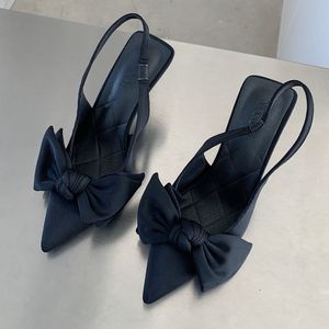 Escarpins slingback élégants en satin avec nœud, talons hauts de qualité supérieure pour femmes - Product Image 5