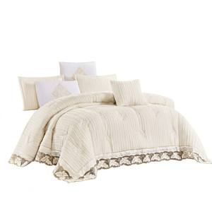 Parure de lit de luxe brodée plissée, garniture en dentelle, élégante, ivoire, avec couvre-lit <span class=keywords><strong>à</strong></span> volants, couette en microfibre, 200TC, directement de l'usine - Product Image 4