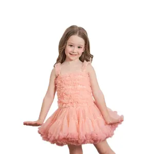 Vestido de princesa sem mangas de verão de alta qualidade com desenho de menina flor fragmentada mini saia de renda para meninas