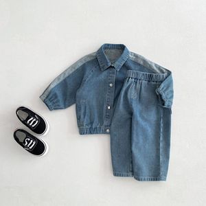 Nouvel ensemble en jean pour garçons et filles, haut à manches cardigan, <span class=keywords><strong>pantalon</strong></span> décontracté tendance - Product Image 2