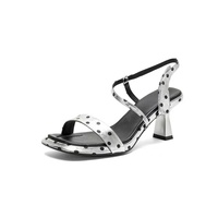Sandales romaines sexy à pois pour femme, talon épais 7 cm, bout ouvert, à enfiler, pour l'été