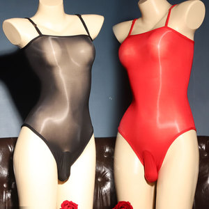 Men's Glossy Transparent Seamless Camisole 8D Nylon Ultra Thin One Piece Swimsuit For Special Occasion - Product Image 5