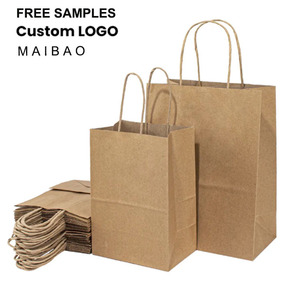 Bán buôn đầy đủ logo in mua sắm túi giấy với xử lý màu nâu và trắng Kraft túi giấy với logo riêng của bạn - Product Image 2