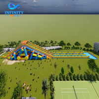 Toboggan aquatique géant gonflable pour parc d'attractions extérieur commercial, parc aquatique gonflable, toboggan aquatique double gonflable avec piscine à vendre