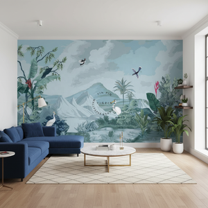 Papier peint mural auto-adhésif imperméable <span class=keywords><strong>pour</strong></span> la décoration de la maison, <span class=keywords><strong>bleu</strong></span> ciel, oiseaux, paysage tropical, botanique, vintage - Product Image 4