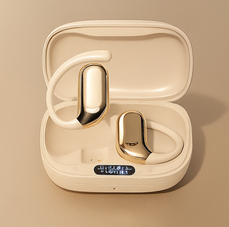 Gold BT Ear Hook Wireless TWS In-Ear Active Noise Cancellation (ANC) IPX4 Waterproof Digital Display Hi-Fi Sound for Business