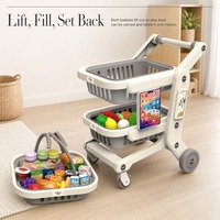 Chariot de courses à double couche avec roues universelles, support pour tablette tactile et 34 accessoires alimentaires, gris, vente en gros