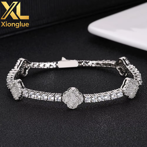 Hip Hop Style Cubic Zirconia Tennis Chain Lucky Four Leaf Clover Unisex <b>Bracelet</b> Luxury <b>Inspired</b> Premium Accessories Gift Claw - Product Image 4