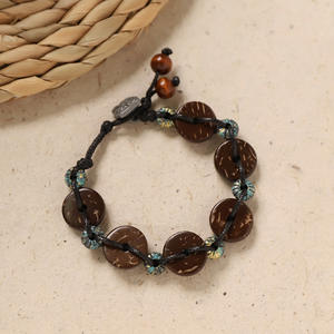 Handmade Woven Coconut Shell Button <b>Bracelet</b> Handcrafted <b>String</b> Accessory - Product Image 6