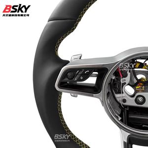 Volante Sportivo in Pelle Nappa Premium con Indicatore Giallo per <span class=keywords><strong>Porsche</strong></span> Macan Panamera 911 718 <span class=keywords><strong>918</strong></span> <span class=keywords><strong>Spyder</strong></span>, Aggiornamento da Vecchio a Nuovo - Product Image 6