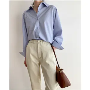 Solido bianco Donne Button Camicia In <span class=keywords><strong>Raso</strong></span> Manica Lunga Signore Ufficio Elegante Camicetta - Product Image 1