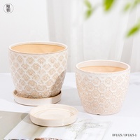 Penanam dekoratif timbul keramik retak pot bunga Nordik Modern dengan lubang drainase Set 6.6 "5.5" 2