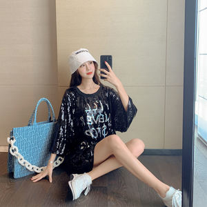 <span class=keywords><strong>Robe</strong></span> <span class=keywords><strong>pull</strong></span> à sequins noirs pour femmes, pour une tenue scintillante de soirée - Product Image 3