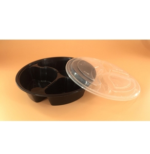 HACAMY 3 <b>Compartment</b> Disposable PP Plastic Food Containers with Airtight Lids Round Meal Prep <b>Lunch</b> <b>Boxes</b> - Product Image 1