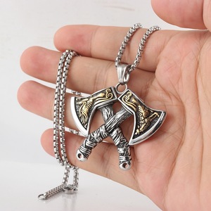 Pendentif hache viking yunnique en acier inoxydable, collier hache à double tête, bijoux de mode pour hommes, design géométrique, style punk rétro - Product Image 4