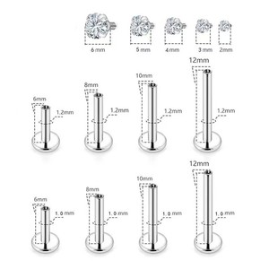 Piercing per Labbra e Cartilagine in Acciaio Inossidabile 316 di Grado Medico Clover con Zircone Rotondo 3A e Filettatura Interna - Product Image 5