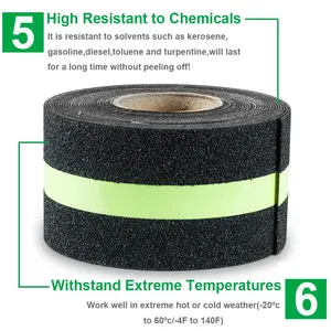 Bande adhésive noire antidérapante haute résistance, imperméable, pour extérieur, sécurité, marches <span class=keywords><strong>d</strong></span>'escalier, bandes antidérapantes adhésives - Product Image 5