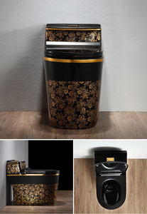 <span class=keywords><strong>Inodoro</strong></span> de una Pieza de Cerámica de Lujo con Acabado Dorado, Sanitario Royal <span class=keywords><strong>Vintage</strong></span> en Color Negro y Dorado - Product Image 6