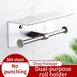 High Quality Double Roll Toilet Paper Holder With Shelf Wall Mounted Stainless Steel Toilet Paper Holder