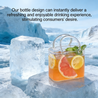 Bouteille en verre transparente carrée de luxe 770 ml pour boissons gazeuses, design décoratif à bulles fait main