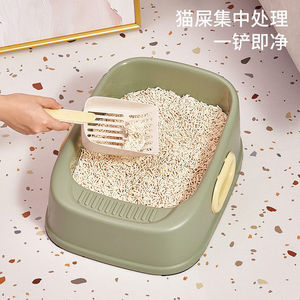 กระบะทรายแมวทรงสี่เหลี่ยมขนาดใหญ่พิเศษ พร้อมหูหิ้ว ขอบสูง สีฟ้า แบบเปิด สำหรับแมว - Product Image 2