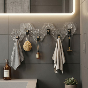 Acrylic Wall Hooks <b>6</b> Hooks Modern Design Easy Installation For Bathroom Bedroom Home Storage Hook Up - Product Image 3